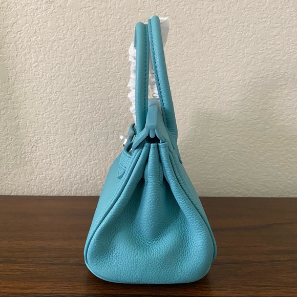 Turquoise Mini 20 Pebble Leather Lock Key Belted Satchel Bag Crossbody S14/B1 - Picture 7 of 13